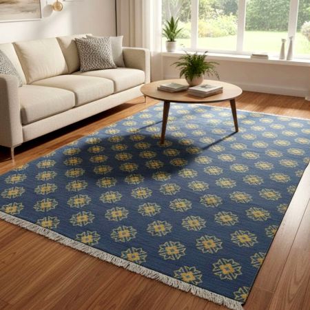 Handmade Traditional Cotton and Wool Handknotted Rug for Cozy Interiors